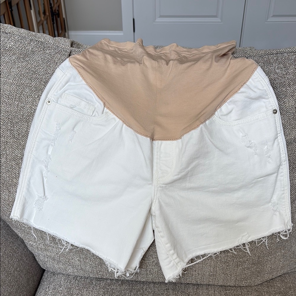 Old Navy High Waist White Maternity Shorts